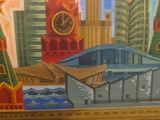 a picture of a picture of a city with a clock on it