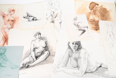 sketches of a woman sitting on a bed with her legs crossed