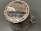 silver plated ice bucket with rope handle and lid