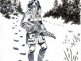 drawing of a soldier with a rifle in a snowy field