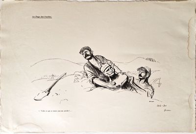 dessin représentant un homme allongé par terre à côté d'un autre homme tenant une batte de baseball