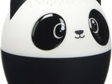 a black and white panda bear speaker on a white background