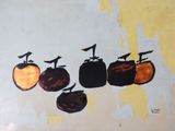 a painting of apples and oranges on the wall