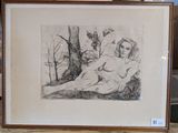 dessin représentant une femme nue assise par terre devant un arbre
