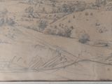 une photo d'un dessin représentant un paysage, dans un cadre