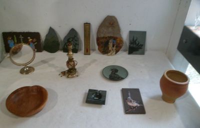 a white table with a lot of different items on it