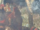 un tableau représentant un homme à cheval, entouré de personnes