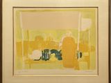 painting of a yellow room with a cat and a chair