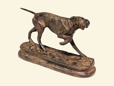 Pierre CHENET (XXe/XXIe) "Chien de chasse à l'affût"