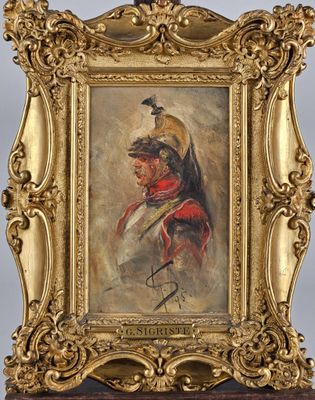 an old painting of a man in a military uniform in a gold frame