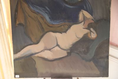 une peinture représentant une femme nue allongée sur un lit