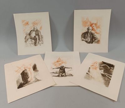 Lot de 5 gravures couleurs sur papier de Lobel-RICHE Tiré de…