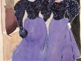 tableau représentant trois femmes en robe violette debout devant un miroir