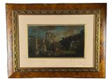 peinture à l'huile encadrée représentant un paysage avec un train qui passe