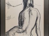 drawing of a woman sitting on the ground with a cigarette in her mouth