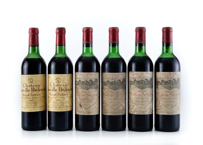 six bouteilles de vin sont alignées dans une rangée