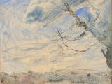 an image of a painting of a tree in the middle of a field