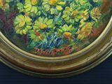 a painting of yellow flowers in a vase on a table