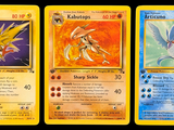 four different pokemon cards are shown in a row on a black background