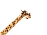 a giraffe that is sitting on a gold chain