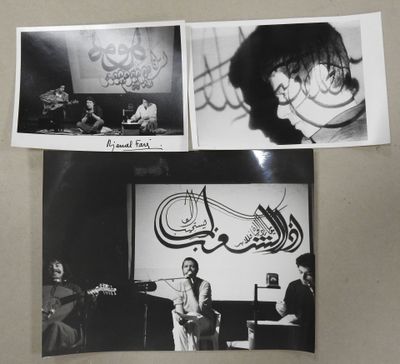 two black and white photos of a man playing guitar and a woman playing guitar