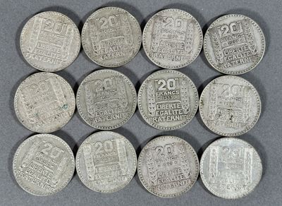 six pièces d'argent portant les inscriptions « vingt » et « vingt »