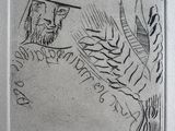 une image représentant le dessin d'un homme coiffé d'un chapeau et d'un oiseau