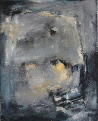 an abstract painting of a boat in the water
