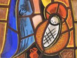 an image of a painting of a woman holding a baby and a bird