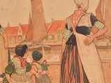 a picture of a painting of a woman and two children