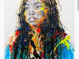 a painting of a woman with long hair and colorful paint on her face
