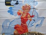 affiche française représentant une femme en robe rouge tenant un arc et une flèche
