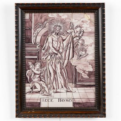 a framed picture of a painting of a man and a woman