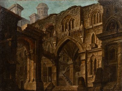 Ecole ITALIENNE - XVIIe siècle. Capricci (deux caprices arch… - Photo 1