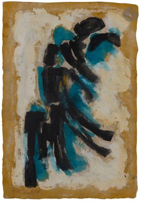 une image représentant une peinture sur une feuille de papier, réalisée à la peinture noire et bleue