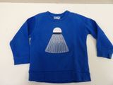 blue long sleeved shirt with a badminton ball on it