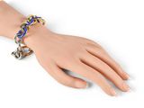 blue and gold chain link bracelet with heart charm