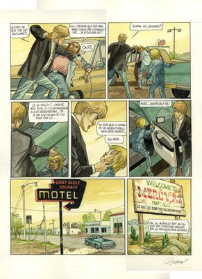 une image tirée d'une bande dessinée montrant un homme en train de parler à une femme dans une voiture
