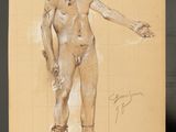 une image représentant un dessin d'un homme debout, les bras écartés