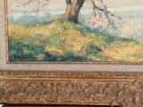 a picture of a painting of a tree in a field