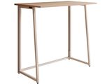 a white desk with a wooden top and metal legs