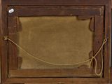 an old picture frame with a rope hanging from it ' s sides