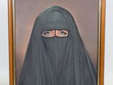 une peinture à l'huile représentant une femme portant un voile noir