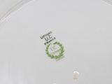 a white plate with a green design on it