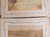 two old black and white photos of a street and a house
