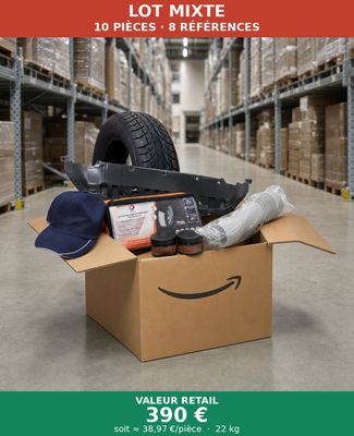an image of a cardboard box filled with assorted items in a warehouse