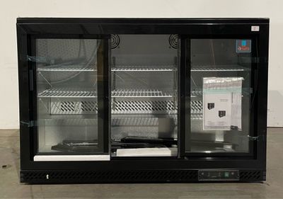 two glass doors on the back of a refrigerator