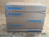 several boxes of geberit are stacked on top of each other
