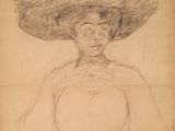 un vieux dessin représentant une femme coiffée d'un grand chapeau