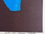 an image of a painting of a blue arrow on a brown background